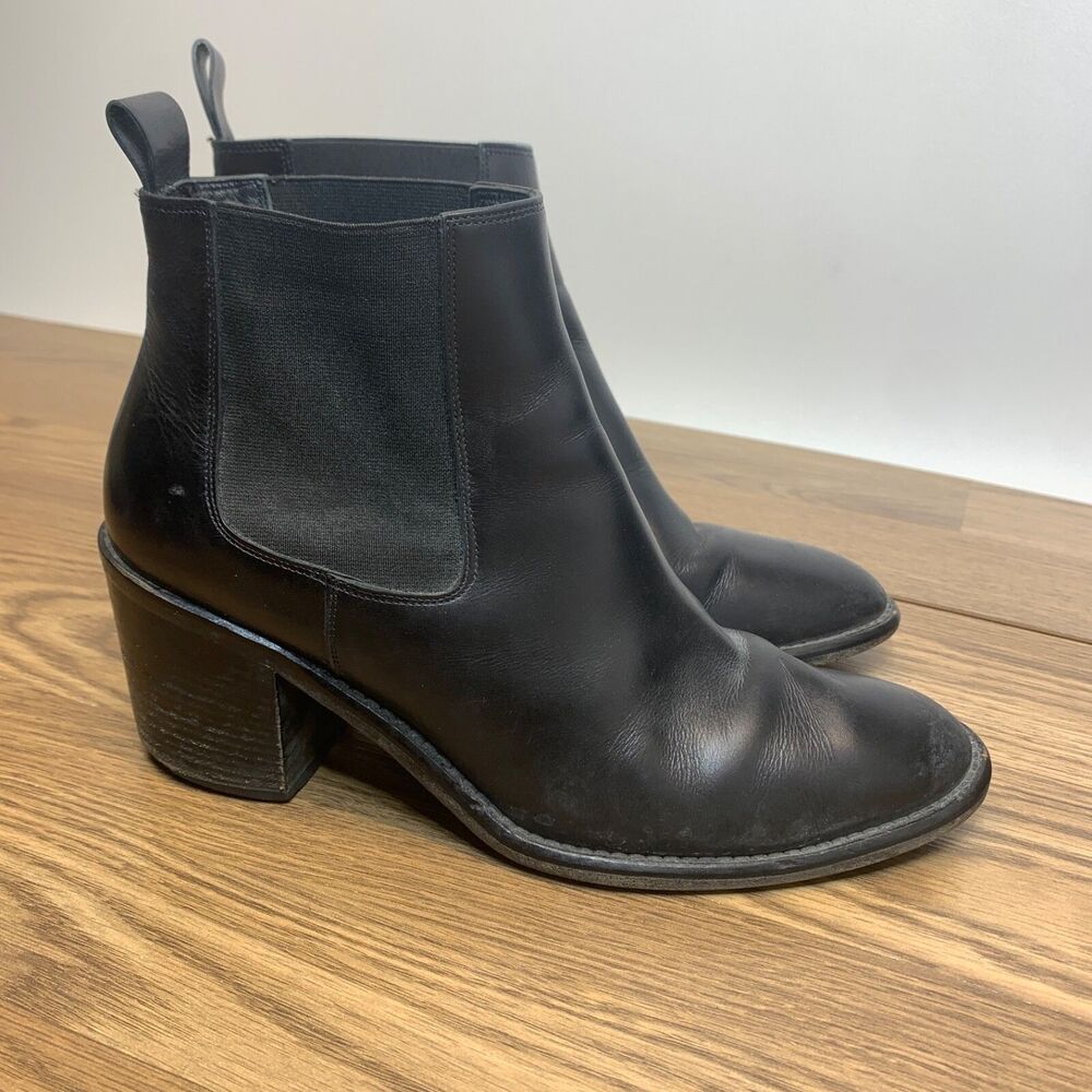 Jenni Kayne Black Leather Heeled Chelsea Boots Ankle Size 38 US 7.5-8